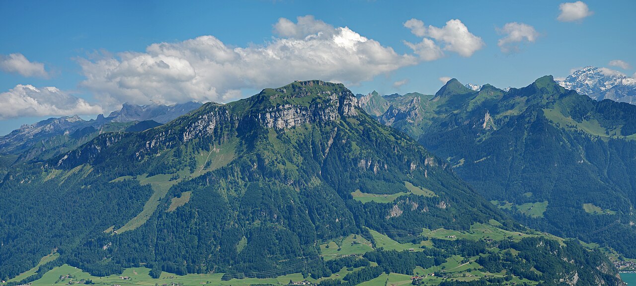 A view from Fronalpstock over Lake Lucerne and the Swiss Alps